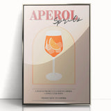 Large art print of a mid-century modernist style food and drinks illustration in muted colors on a framed acrylic.