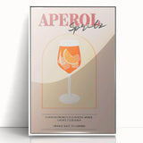 Mid-century modernist art depicting fruits and beverages in vibrant colors on a white acrylic framed poster.