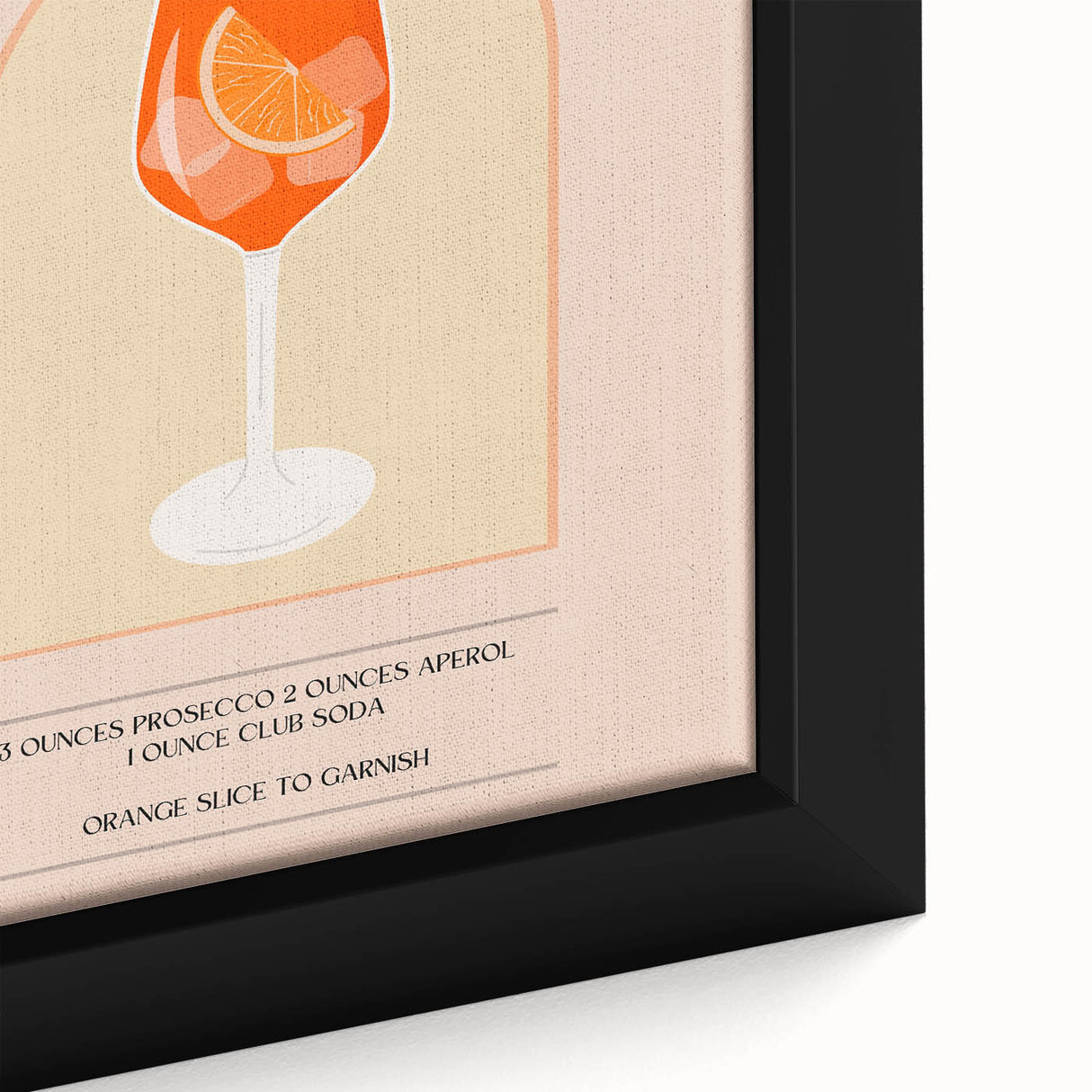 Close-up of extra large, black wall art featuring colorful, textured food and drink motifs on framed canvas.