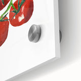 Large abstract wall art featuring assorted fruits in vibrant colors on acrylic glass, ideal for dining room decor.