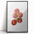Large abstract wall art of colorful fruits on a black acrylic frame, suitable for modern kitchen decor.