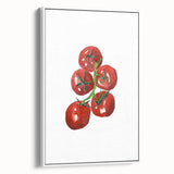 Vintage poster art of colorful fruits on a black background, framed canvas, ideal for large living room wall.