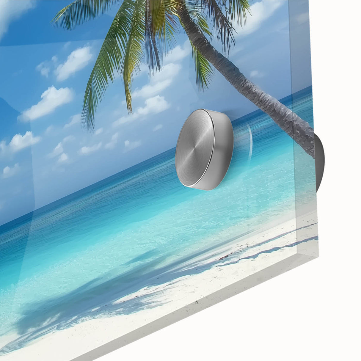 Vibrant close-up of a stunning acrylic landscape artwork depicting tranquil beaches, showcasing intricate details and rich colors, perfect for home decor.