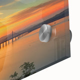 Close-up of a stunning acrylic glass landscape bridge design showcasing intricate details and vibrant colors, perfect for modern home decor accents. The image highlights the smooth, glossy finish and unique artistic elements, ideal for design enthusiasts.