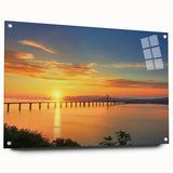 Acrylic glass landscape bridge design showcasing a modern architectural structure, viewed from the side with visible pins, set against a neutral background, ideal for contemporary decor enthusiasts.