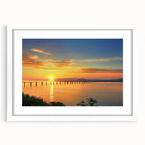 Landscape bridge frame with a white mat, showcasing a minimalist design and elegant finish, perfect for enhancing modern home decor. Ideal for displaying artwork or photographs.