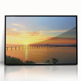 Framed acrylic artwork of a landscape bridge, showcasing vibrant colors and intricate details. The black frame enhances the modern aesthetic, perfect for home decor.