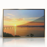 Framed acrylic artwork showcasing a stunning landscape bridge design in golden hues, perfect for modern home decor. The piece adds elegance and sophistication to any space.