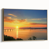 Framed landscape canvas artwork depicting a scenic bridge in gold tones, showcasing intricate details and depth, perfect for home decor or office aesthetics.