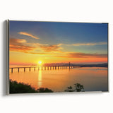 Framed canvas artwork of a landscape bridge in silver, showcasing a serene view with vibrant colors and intricate details, perfect for home decor.