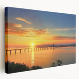 Stretched canvas artwork depicting a serene landscape bridge scene, showcasing vibrant colors and intricate details, perfect for home decor.