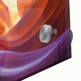 Close-up of a vibrant acrylic landscape featuring colorful canyons, showcasing intricate textures and dynamic hues that enhance the artistic depth, ideal for home decor.