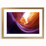 Elegant landscape artwork featuring vibrant canyons framed in a luxurious gold mat, showcasing rich colors and intricate details, perfect for home decor.