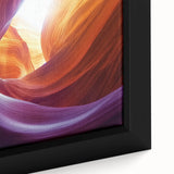 Framed canvas artwork showcasing a stunning close-up of colorful canyons, emphasizing intricate textures and vibrant hues, perfect for enhancing home decor.