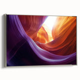 Framed canvas artwork showcasing a stunning landscape of canyons, featuring silver accents and a side view, perfect for modern home decor and art enthusiasts.