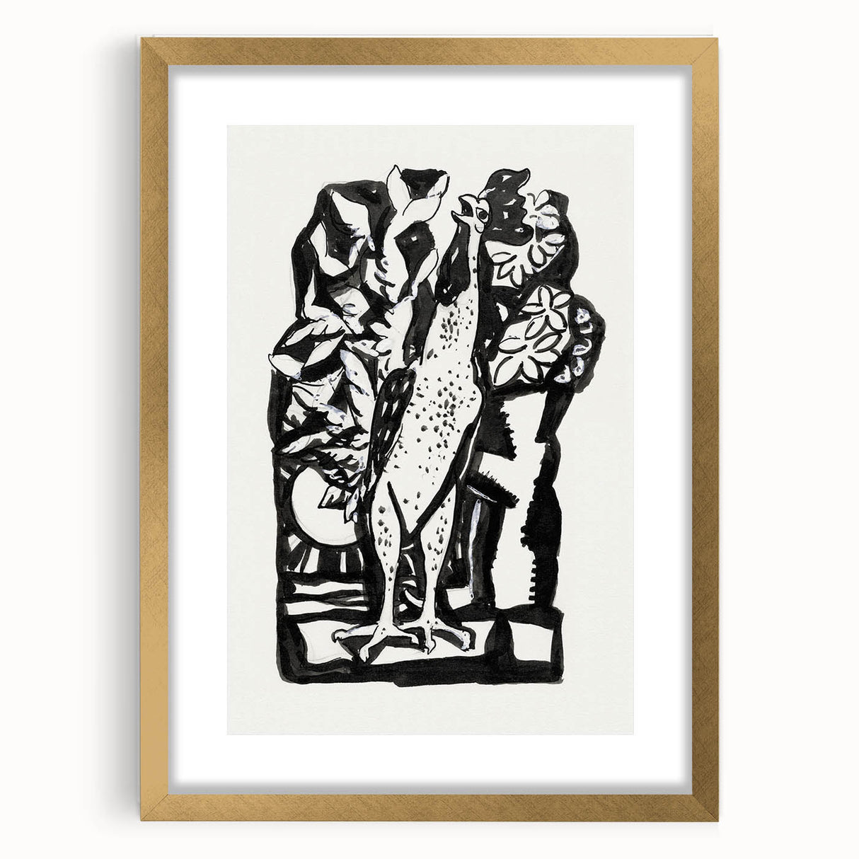 Modern Wall Art - Bold Black & White Crowing Rooster - Art Print