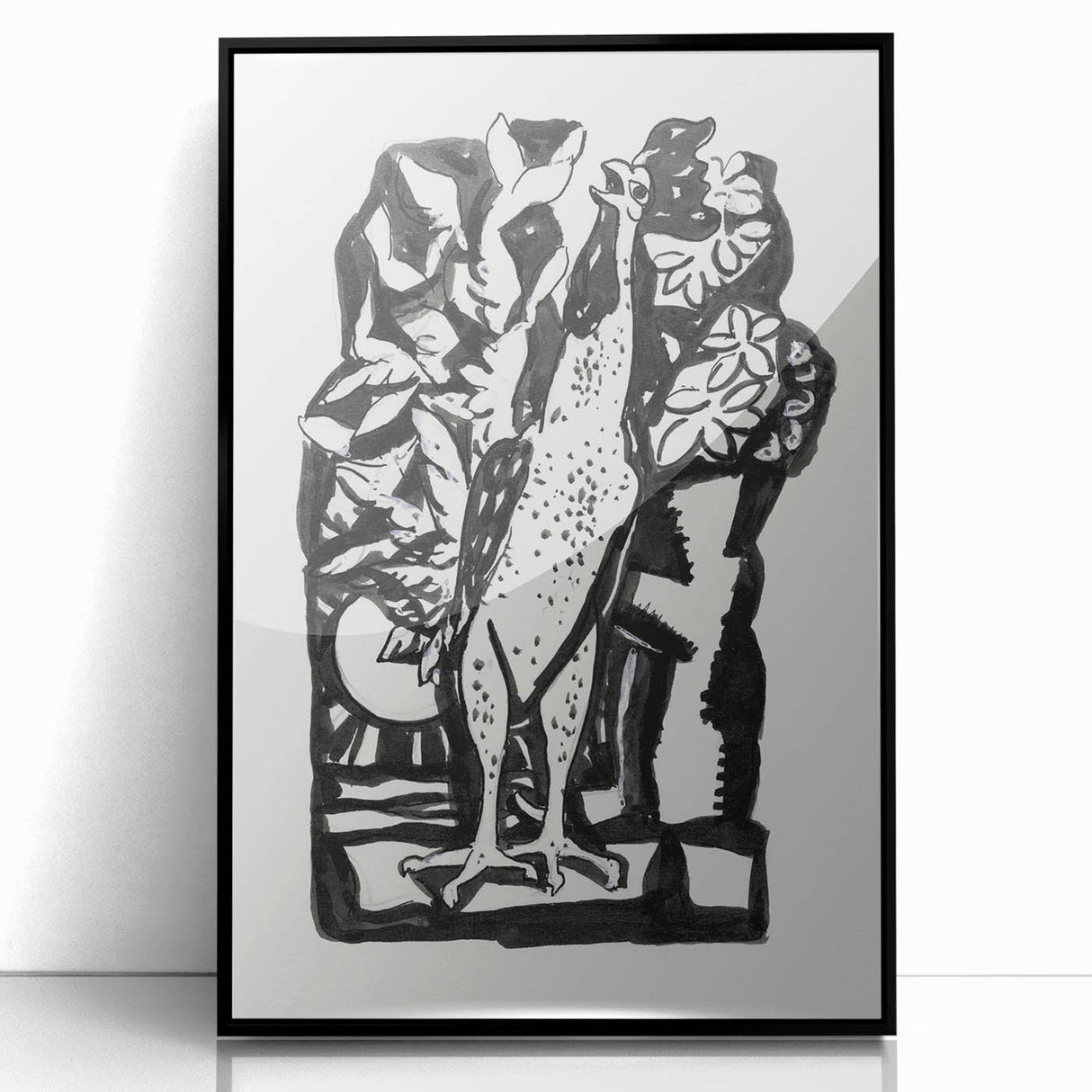 Modern Wall Art - Bold Black & White Crowing Rooster - Art Print