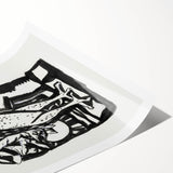 Modern Wall Art - Bold Black & White Crowing Rooster - Art Print