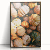 Mid-century modernist large art print depicting an autumn scene in muted gold and brown tones, framed acrylic.