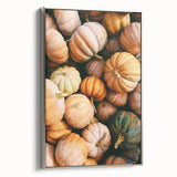 Landscape art painting of autumn trees on framed canvas, featuring vibrant orange and yellow tones.