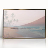 Large art print of a mid-century modernist summer scene in gold tones on acrylic, ideal for modern nursery wall decor.