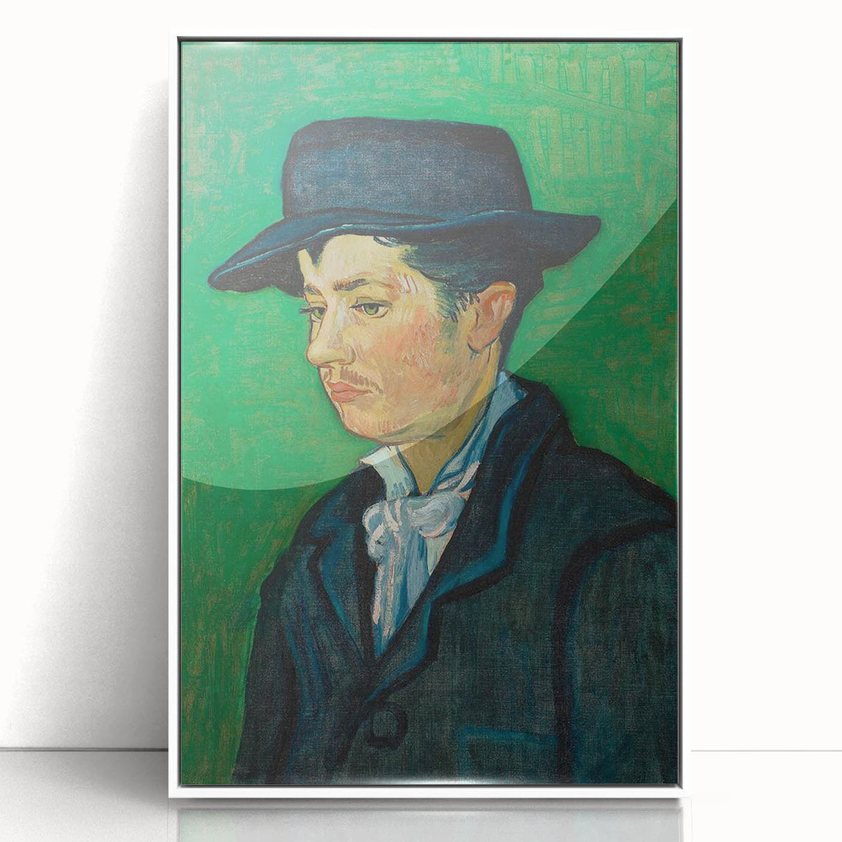 Mid-century modernist art depicting Van Gogh's starry night in acrylic, framed in white, suitable for nursery wall art.