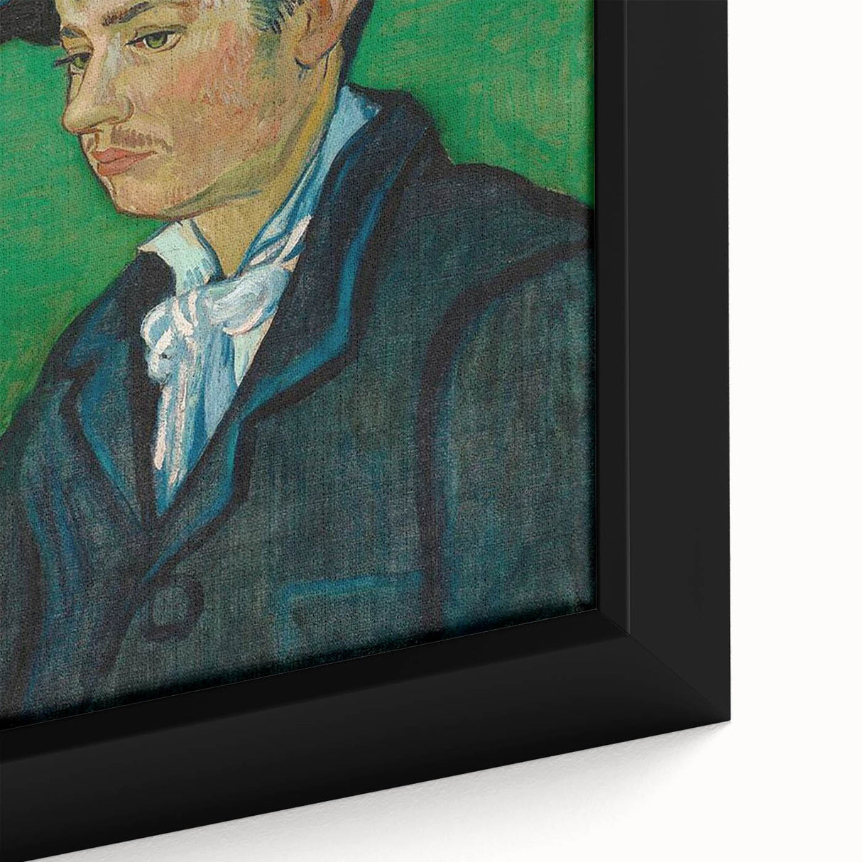 Close-up of a framed canvas featuring a textured, colorful interpretation of Van Gogh's style.