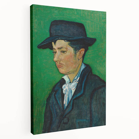 Vincent van Gogh-inspired stretched canvas featuring swirling blue and yellow tones, ideal for kitchen wall art.