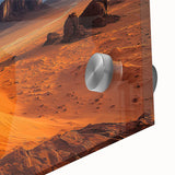 Close-up of a vibrant acrylic landscape artwork depicting dramatic cliffs, showcasing intricate textures and rich colors, ideal for modern home decor.