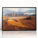 Framed acrylic artwork showcasing a stunning cliff landscape with vibrant colors, set in a sleek black frame, perfect for enhancing modern home decor.