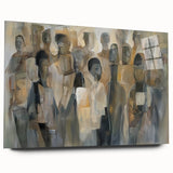 Abstract figurative acrylic artwork displayed in a side view, showcasing vibrant colors and fluid shapes on glass, ideal for modern interior decor.