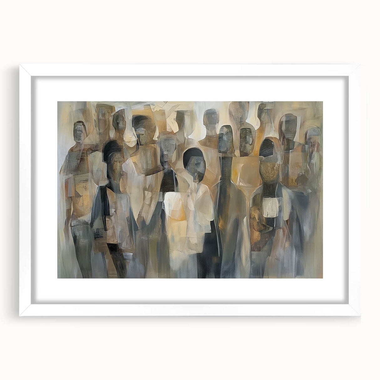 Abstract figurative frame with a white mat, showcasing a colorful design that adds a modern touch to home décor. Ideal for art enthusiasts seeking unique wall art.
