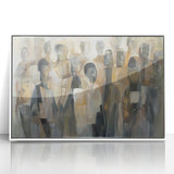 Abstract figurative art print framed in white acrylic, showcasing bold colors and fluid shapes, perfect for modern home decor and artistic expression.