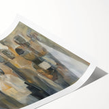 Abstract figurative rolled print showcasing vibrant colors and dynamic shapes, ideal for modern home decor. Packaged securely in a protective cardboard tube.