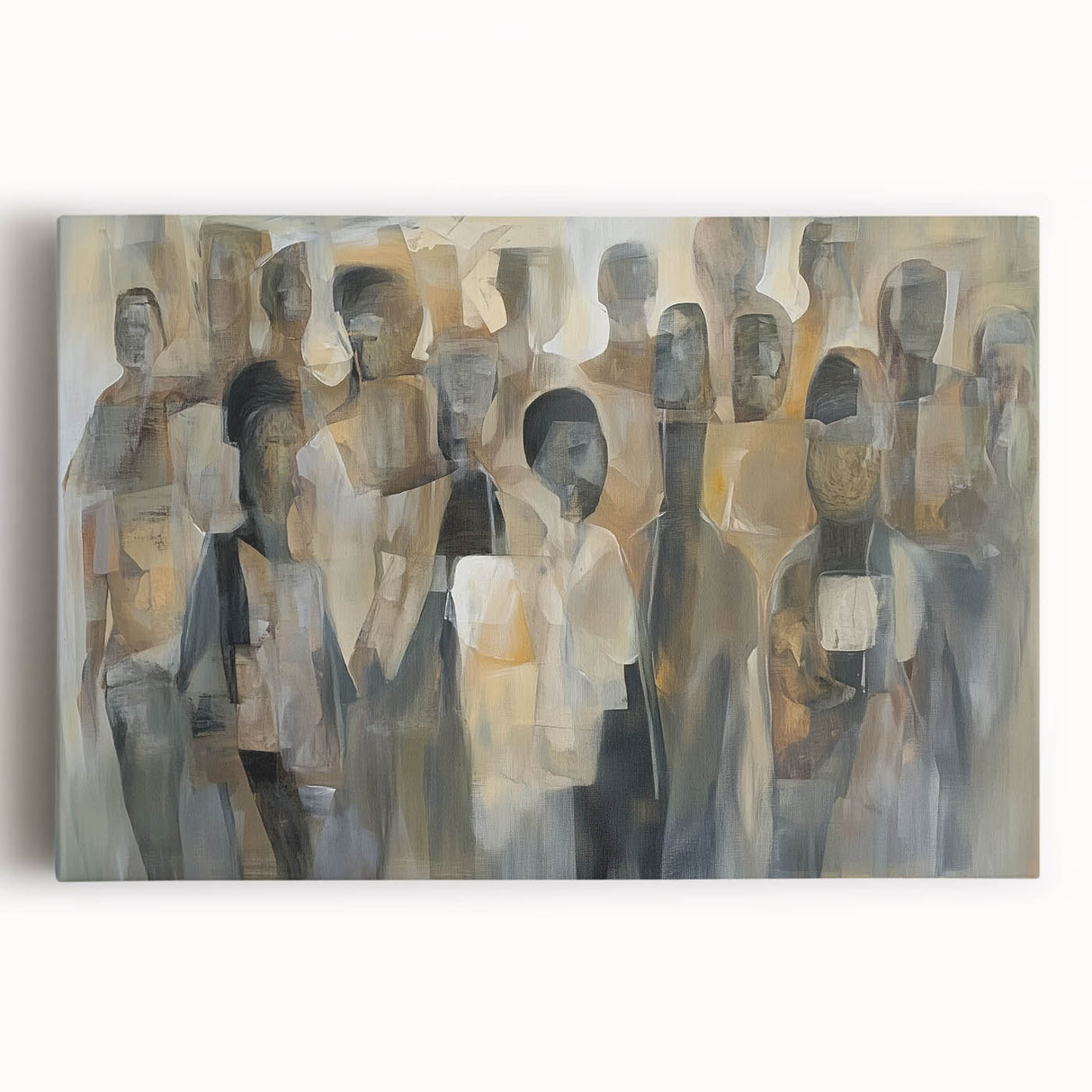 Abstract figurative stretched canvas artwork showcasing vibrant colors and dynamic shapes, ideal for modern home decor and artistic expression. Perfect for adding a contemporary touch to living spaces, this piece captivates with its unique design.