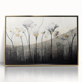 Framed abstract floral wall art with gold accents, showcasing vibrant colors and intricate designs, perfect for modern home decor and enhancing living spaces.