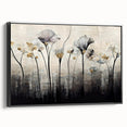 Framed abstract floral wall art with vibrant colors, featuring a black side view, ideal for modern home decor, adding elegance and sophistication to any space.