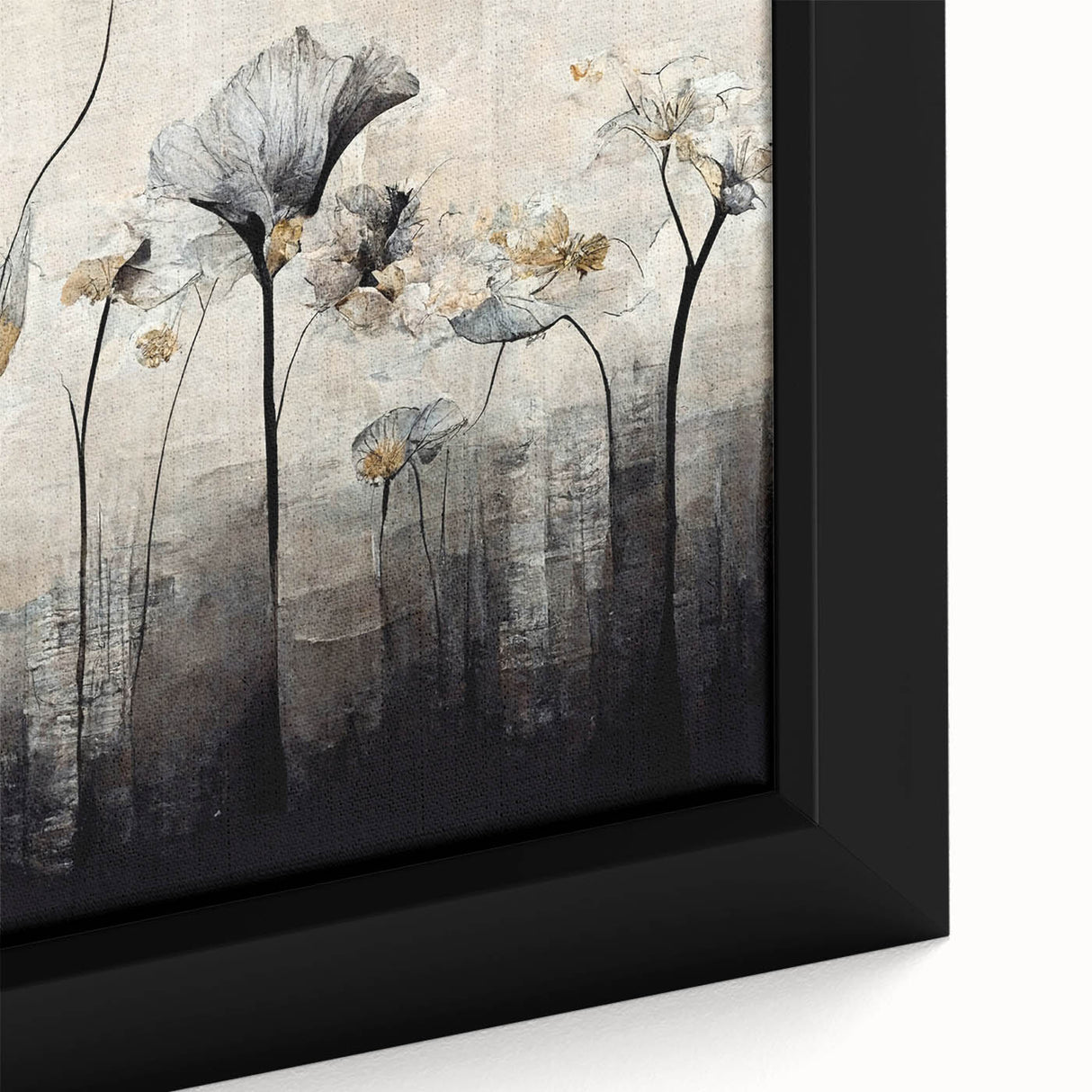 Close-up of a vibrant abstract floral wall art piece, showcasing intricate patterns in bold colors, elegantly framed for a modern decor setting.