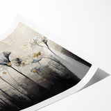 Abstract floral wall art print featuring vibrant colors and intricate designs, rolled and ready for display; perfect for modern home decor and artistic enhancement.