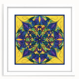 Abstract geometric frame with a white mat, showcasing an intricate design featuring sharp angles and modern patterns, perfect for contemporary decor and artwork display.