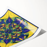 Abstract geometric rolled print showcasing vibrant colors and intricate patterns, ideal for modern home decor. Packaged in a protective cardboard tube for safe delivery.