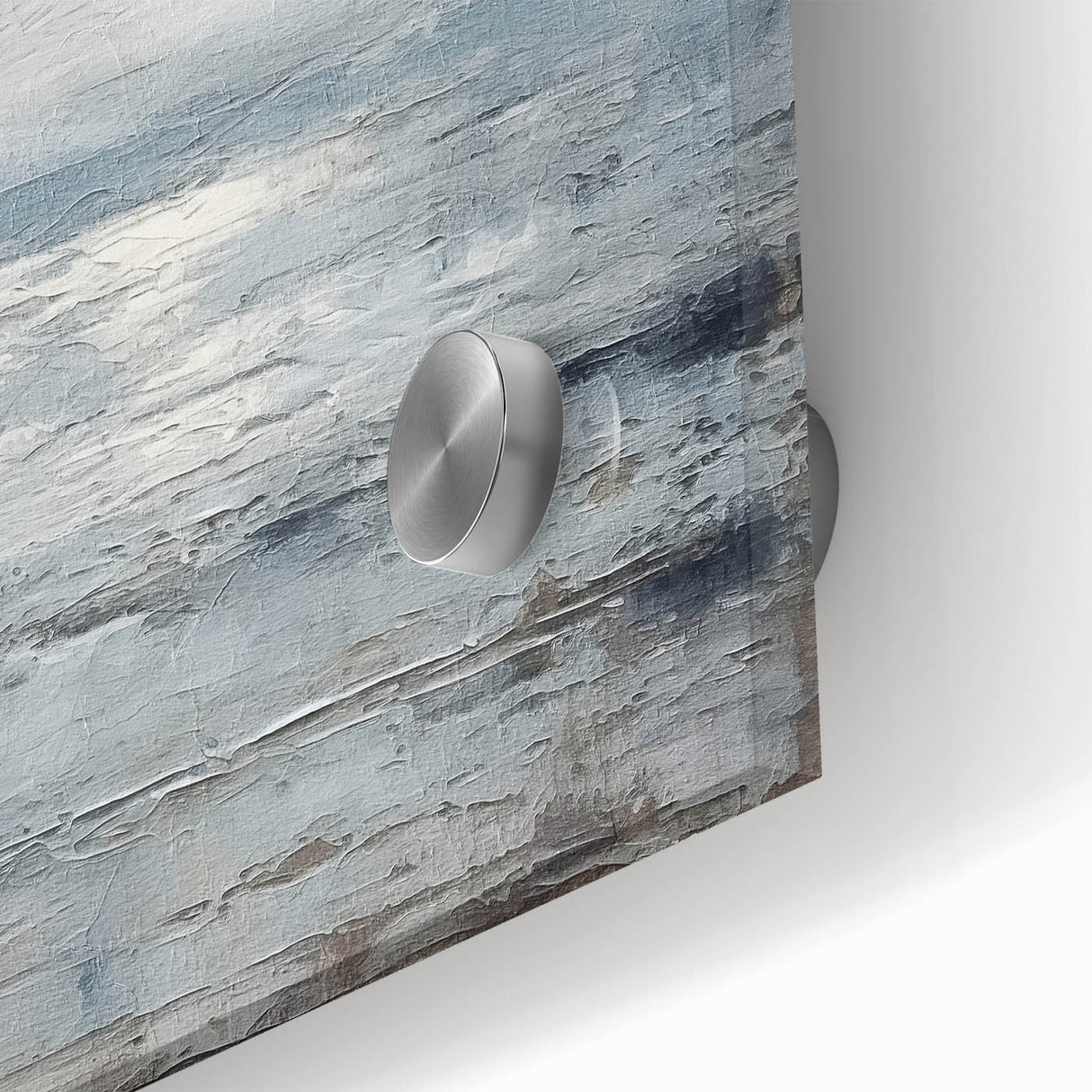Close-up of an abstract landscape wall art piece featuring vibrant colors and fluid shapes, designed for acrylic glass display, ideal for modern decor.