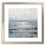 Abstract landscape wall art framed in silver with a white mat, showcasing vibrant colors and dynamic shapes, perfect for enhancing modern interior decor.