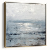 Framed abstract landscape wall art featuring a blend of silver and gold hues, set against a textured canvas background, perfect for modern home decor.
