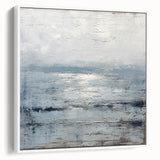 Framed canvas wall art showcasing an abstract landscape design with soft, earthy tones and dynamic brush strokes, presented in a sleek white frame, ideal for modern home decor.