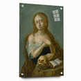 Antique Art Print of Woman with Skull for Decor