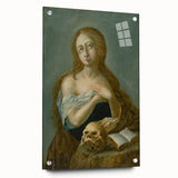 Antique Art Print of Woman with Skull for Decor