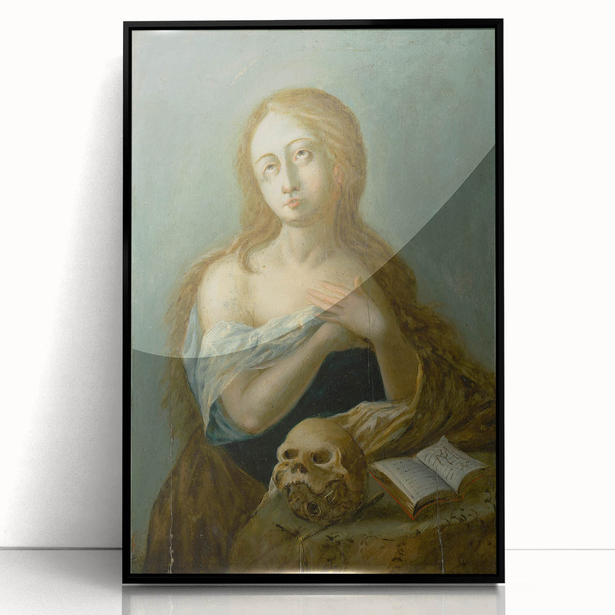 Antique Art Print of Woman with Skull for Decor