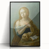 Antique Art Print of Woman with Skull for Decor