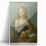 Antique Art Print of Woman with Skull for Decor